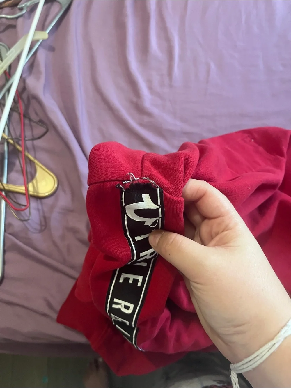 True Religion Red Zip-Up Hoodie with Branded Sleeve Tape